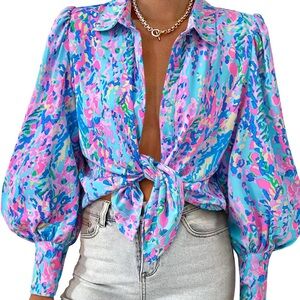 Boho floral button down blouse